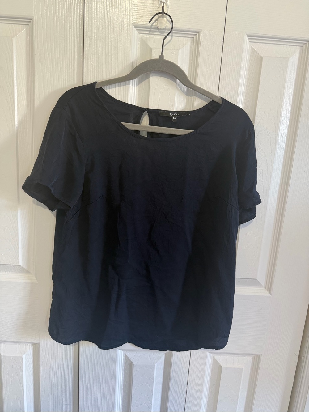 Quince Washable Stretch Silk Blouse Navy Size Medium